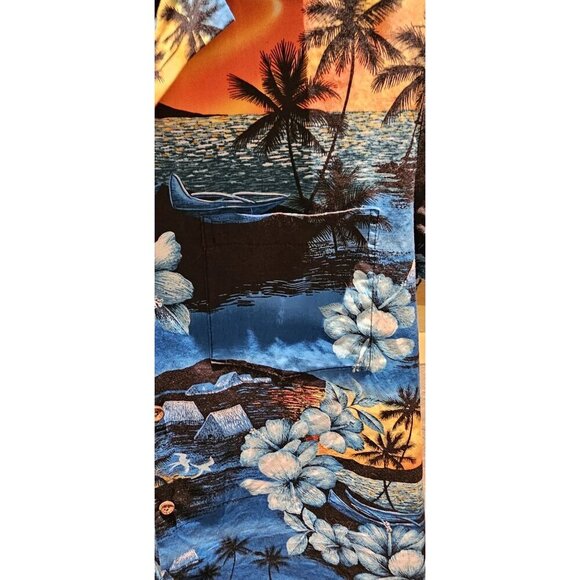 RJC Hawaii Men's Blue Hawaiian Aloha Shirt With Sunset & Floral Design - Picture 5 of 5